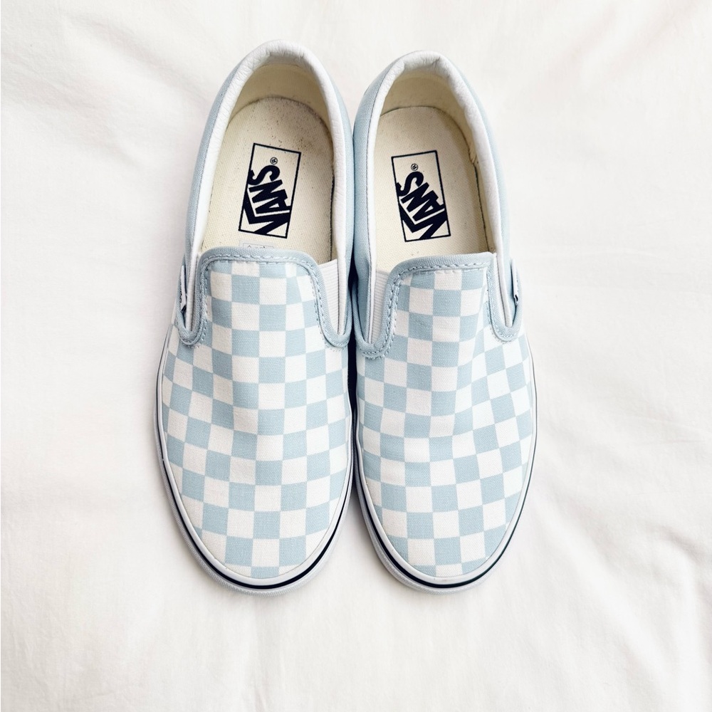 Vans Light Blue Checkered Slip-Ons